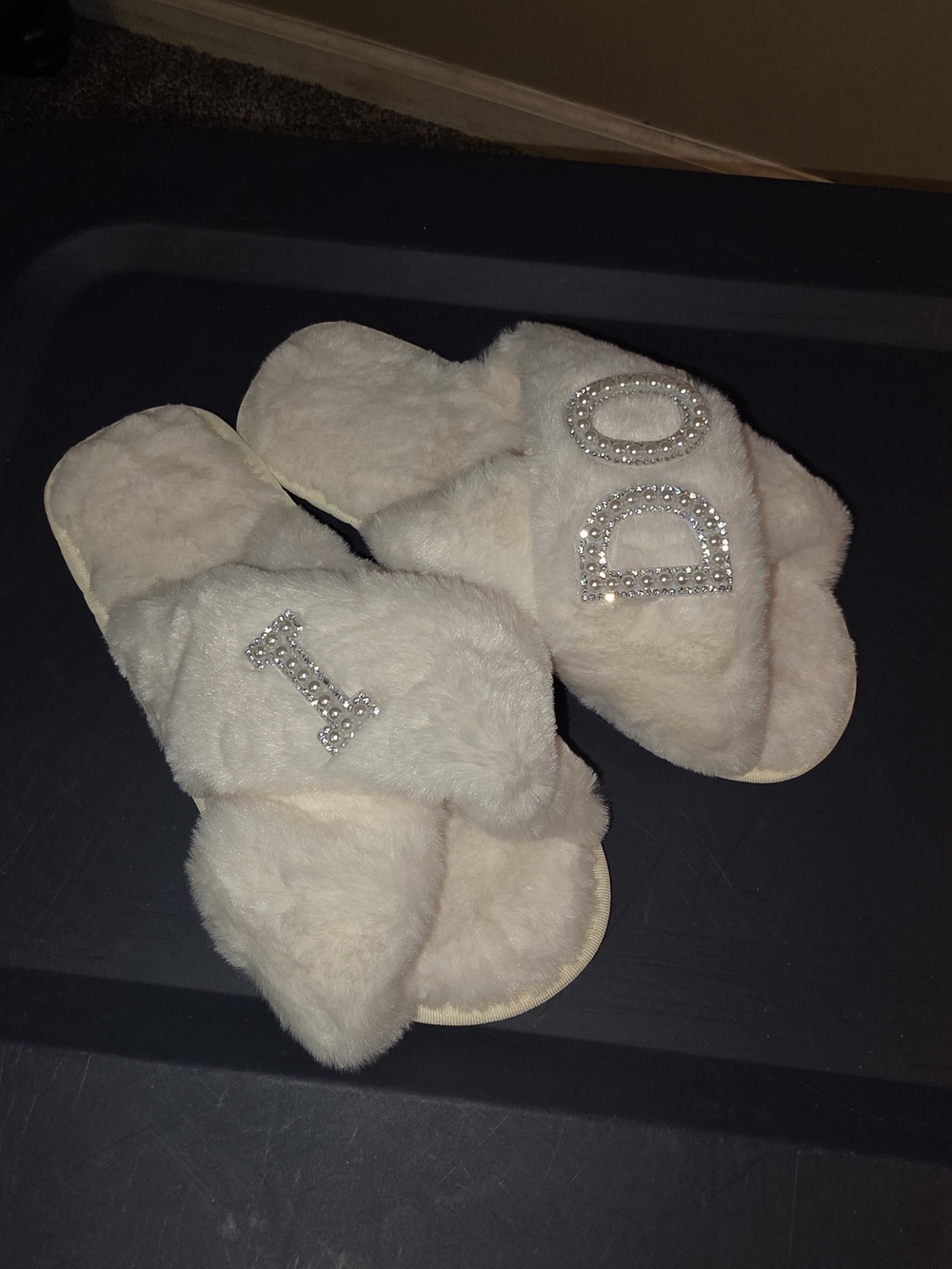 Plush Rhinestone Letter Pink Women's Slide Slippers